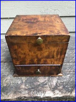 Antique Wood Humidor Tocacco Box with Drawer 7 X 7 X 6.5 Tobacciana Cigar