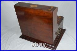 Antique Wood Inlay Tantalus Box Decanter Set Liquor Chest & Cigar Humidor with Key