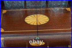 Antique Wood Inlay Tantalus Box Decanter Set Liquor Chest & Cigar Humidor with Key