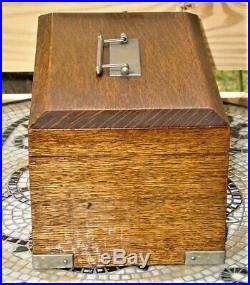 Antique Wood Metal Accents & Lined Cigar Tobacco Humidor Box & Key