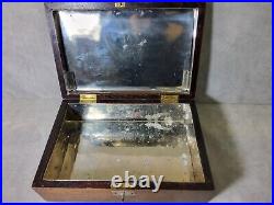 Antique Wood Sterling Silver Cigar Cigarette Humidor Box Silver Lined Arts Craft
