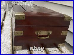 Antique Wood Tin Lined Cigar Box Humidor Stash Caddy Brass Corners & Handles