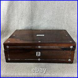 Antique cigar Humidor Victorian Rosewood Box Inlaid Mother Of Pearl