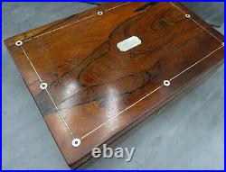Antique cigar Humidor Victorian Rosewood Box Inlaid Mother Of Pearl Wooden Chest