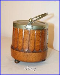 Antique handmade English wood nickel-plate porcelain tobacco jar humidor box