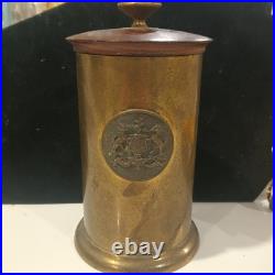 Antique ornate brass wood Italian armorial cigarette humidor box