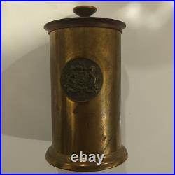 Antique ornate brass wood Italian armorial cigarette humidor box