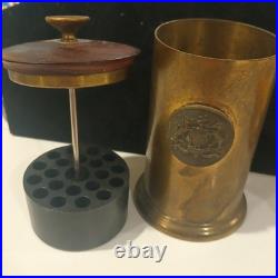 Antique ornate brass wood Italian armorial cigarette humidor box