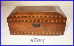Antique ornate handmade wood inlaid marquetry cigar humidor lined tobacco box