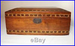 Antique ornate handmade wood inlaid marquetry cigar humidor lined tobacco box