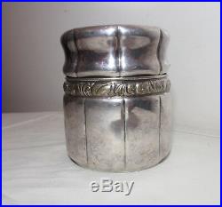 Antique silverplate brass lidded tobacco humidor tea caddy jar box container