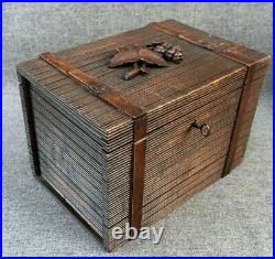 Antique swiss black forest cigar humidor box case mid-1900's woodwork Brienz
