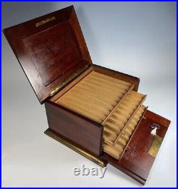 Antique to Vintage French Cigar Chest, Box, Presenter, Elegant Wood, Brass Trim