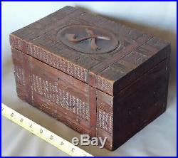 Antique wooden humidor Black Forest mahogany tobacco smoking pipe box 19th cent