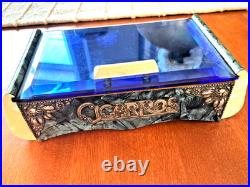 Art Deco Blue Glass Top Table Humidor/ Cigarette Box Marked CIGARROS RARE