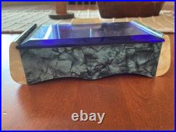 Art Deco Blue Glass Top Table Humidor/ Cigarette Box Marked CIGARROS RARE