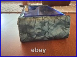 Art Deco Blue Glass Top Table Humidor/ Cigarette Box Marked CIGARROS RARE