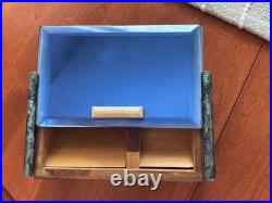 Art Deco Blue Glass Top Table Humidor/ Cigarette Box Marked CIGARROS RARE