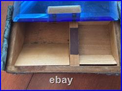 Art Deco Blue Glass Top Table Humidor/ Cigarette Box Marked CIGARROS RARE