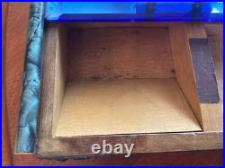 Art Deco Blue Glass Top Table Humidor/ Cigarette Box Marked CIGARROS RARE