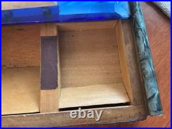 Art Deco Blue Glass Top Table Humidor/ Cigarette Box Marked CIGARROS RARE