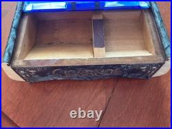 Art Deco Blue Glass Top Table Humidor/ Cigarette Box Marked CIGARROS RARE