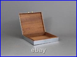 Art Deco chromed rectangular box, Antique 1930s, Metal & leather, Cigar humidor