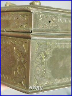 BIG Antique 19th c. Brass Moorish Gothic Tobacco Humidor Betel Lock Strong Box