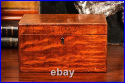 Beautiful Antique Wood Humidor Box with Key Tobacciana Cigar