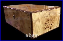Beautiful Desktop Maple Burl Wood Large Humidor Cigar Box withKeyAs New