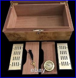 Beautiful Desktop Maple Burl Wood Large Humidor Cigar Box withKeyAs New