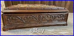 Beautiful Vintage Carved Wooden Box Cigar Humidor Jewelry Box Dog Retriever