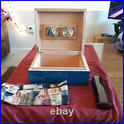 Beautiful dark blue pearl Wood Humidor Cigar Box Smoking Tobacco set