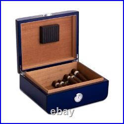 Bey-Berk Cigar Humidor with Humistat External Hygrometer Holds 50 Cigar Blue