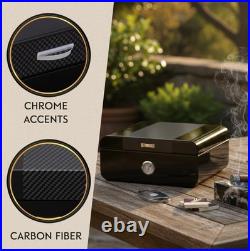 Bey-Berk Dylan Carbon Fiber Design Cigar Humidor Spanish Cedar Lined 40-Cigar