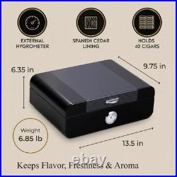 Bey-Berk Dylan Carbon Fiber Design Cigar Humidor Spanish Cedar Lined 40-Cigar