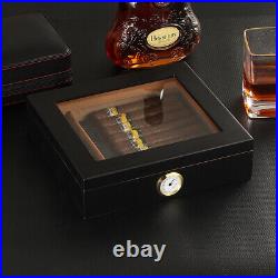Black 30ct Cigar Humidor Storage Box Desktop Glasstop Humidifier Hygrometer Gift