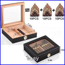 Black Cedar Wood Cigar Box Travel Humidor Portable Case Humidifier Hygrometer