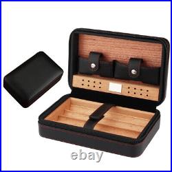 Black Cedar Wood Leather Portable Travel Cigar Humidor Box Case 4CT With Cutter
