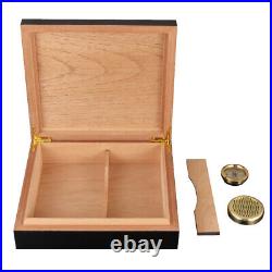 Black Cedar Wooden Lined Cigar Humidor Storage Case Box with Humidifier Hygrometer