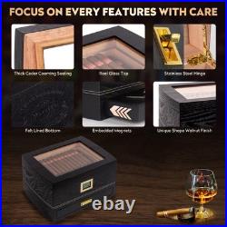 Black Cigar Humidor Box 75 Count Glass Top Spanish Cedar Interior