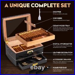 Black Cigar Humidor Box 75 Count Glass Top Spanish Cedar Interior