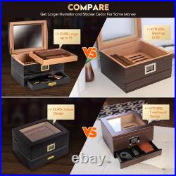 Black Cigar Humidor Box 75 Count Glass Top Spanish Cedar Interior
