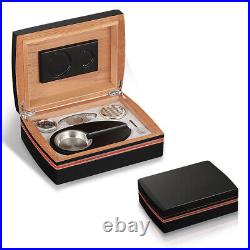 Black Cigar Humidor Box Case Cedar Wood With Ashtray Cutter Hygrometer Humidifier