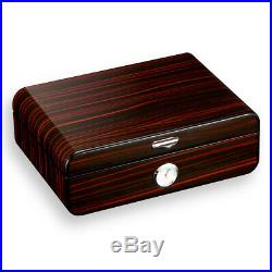 Black Cigar Humidor Gloss Piano Finish Cedar Wood Box With Humidifier 50-75 Ct