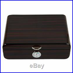 Black Gloss Piano Finish Cedar Wood Cigar Humidor Box With Humidifier 50-75 Ct