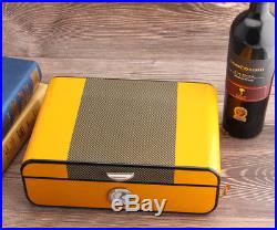 Black Gloss Piano Finish Cedar Wood Cigar Humidor Box With Humidifier 50-75 Ct
