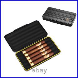 Black Metal Cigar Case Travel Humidor 5CT Cigarette Holders Tobacco Box Storage