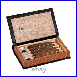 Black Torch Cigar Lighter Leather Cedar Cigar Humidor Box Case Hygrometer Cutter