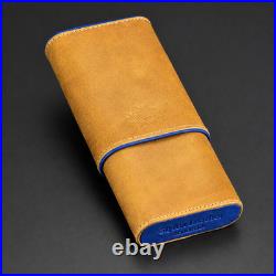 Brizard and Co Show Band 3 Cigar Case Blue Ostrich and Camel Color Leather